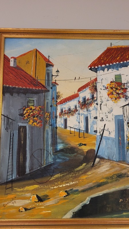 Original Vintage oil cityscape by Saavedra, 50% off, Free Shipping, $175! gallery