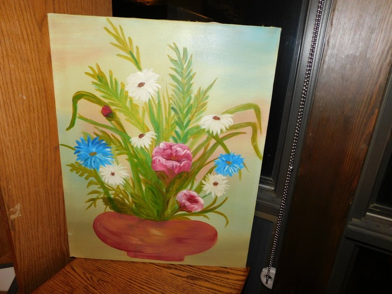 Daisy Floral Bouquet Original Oil Painting in Vase Unsigned