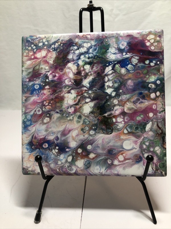 Original Acrylic Pour Painting Bloom On A Square 6″ Ceramic Tile/trivet