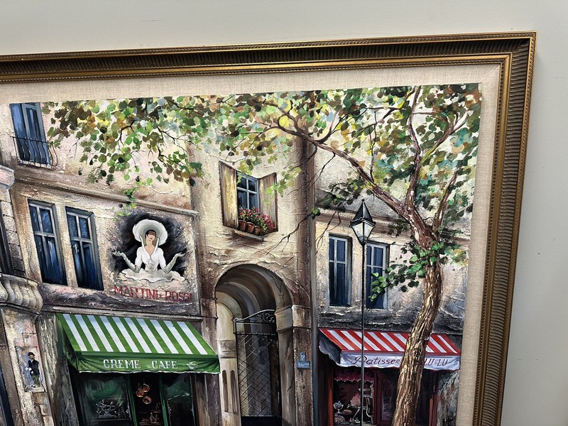 Oversized Decorative Custom Oil Painting French Cafe Street Scene 20th C gallery