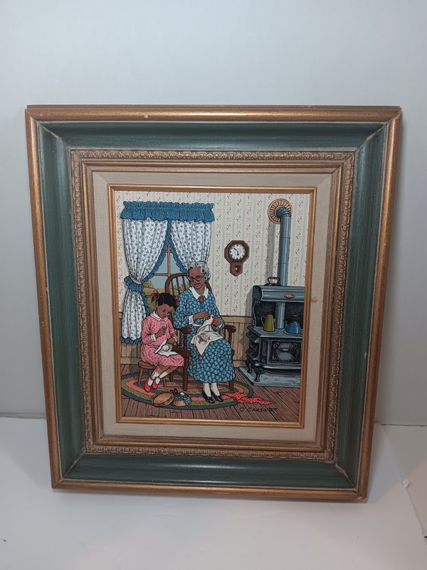 Rare C. Carson Time With Grandparents Framed Family Scene Signed Oil On Canvas
