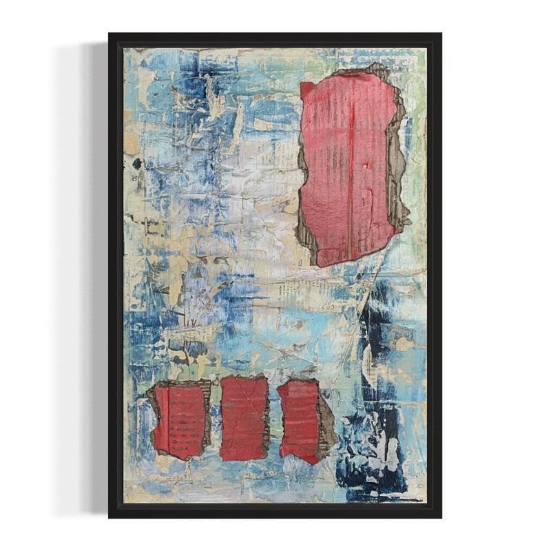 Original Framed Mixed Media Modern Art Collage Painting 12×18 «Pension»