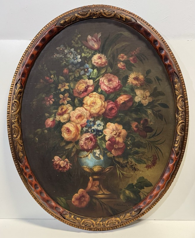 Vintage Large Floral Painting On Board Signed Framed