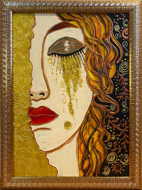 Stained glass panel Gustav Klimt Golden tears ORIGINAL HANDMADE ART 10х14