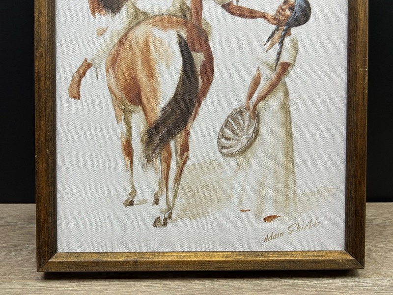 Adam Shields Signed Native American Girl & Boy On Horse Painting Art Frame gallery