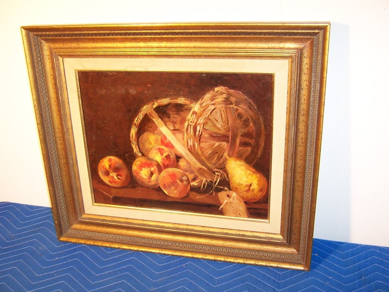 Antique Impressionist Harvest Fruit Basket Still Life Oil Painting Lina Huning