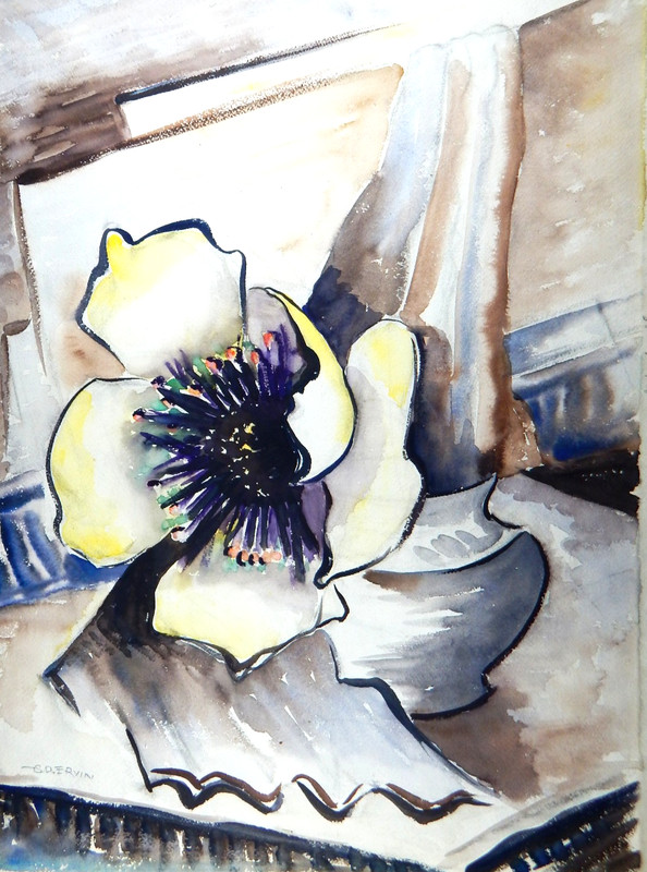 ARTIST G.D. ERVIN SIGNED ORIGINAL PAINTING WATERCOLOR 1920s VTG FLOWER 25×19