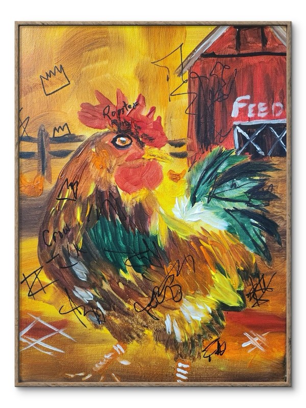 Abstract Rooster Impressionistic Modern Original Wall Art 14X11 Canvas Acrylic