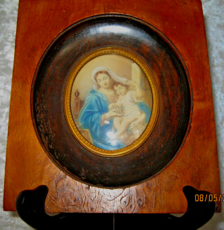 Antique Minature Mother & Child On Chair Painting