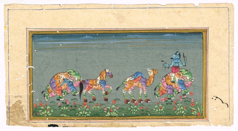 Rajasthani Miniature Painting Of Composite Animal With Demon Man 9×5 Inches
