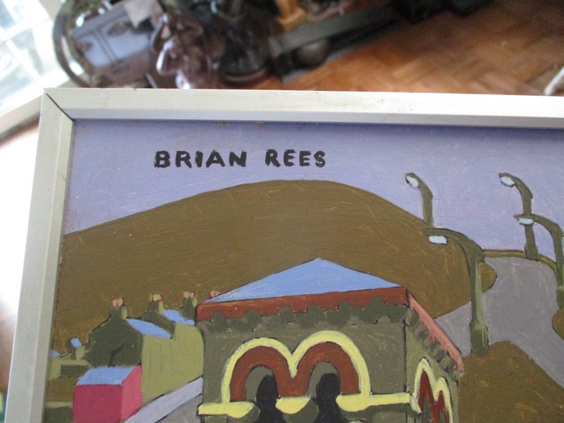 BRIAN REES ORIGINAL PAINTING 18 INCHES VINTAGE STREET SCENE URBAN MODERNISM gallery