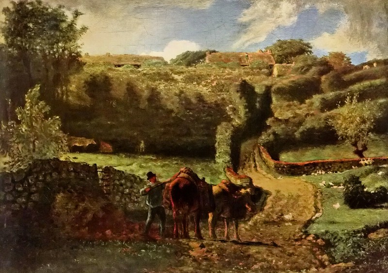 Oil painting Jean-Francois Millet – Der Weiler Cousin bei Gréville summer view
