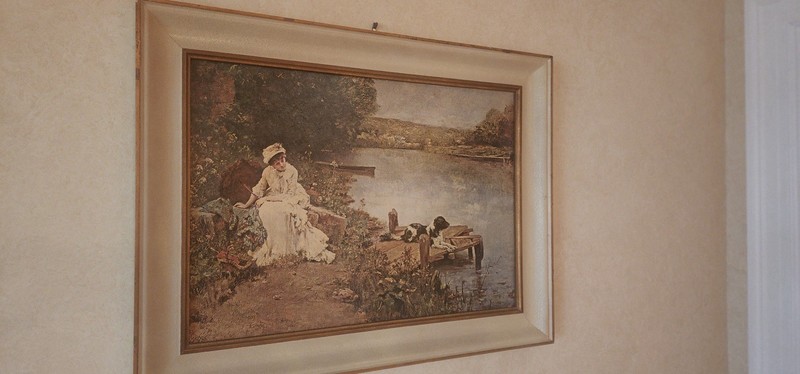 Victoria Style Reprint In Frame – Woman By Dock With Dog Classic Art