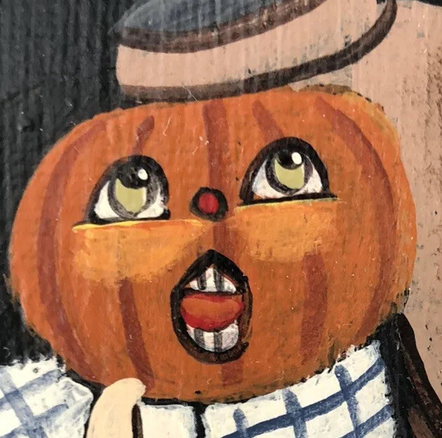 Original Beverly ￼Feick “Welcome Halloween” Painting ￼16x12￼ Signed Folk Art gallery