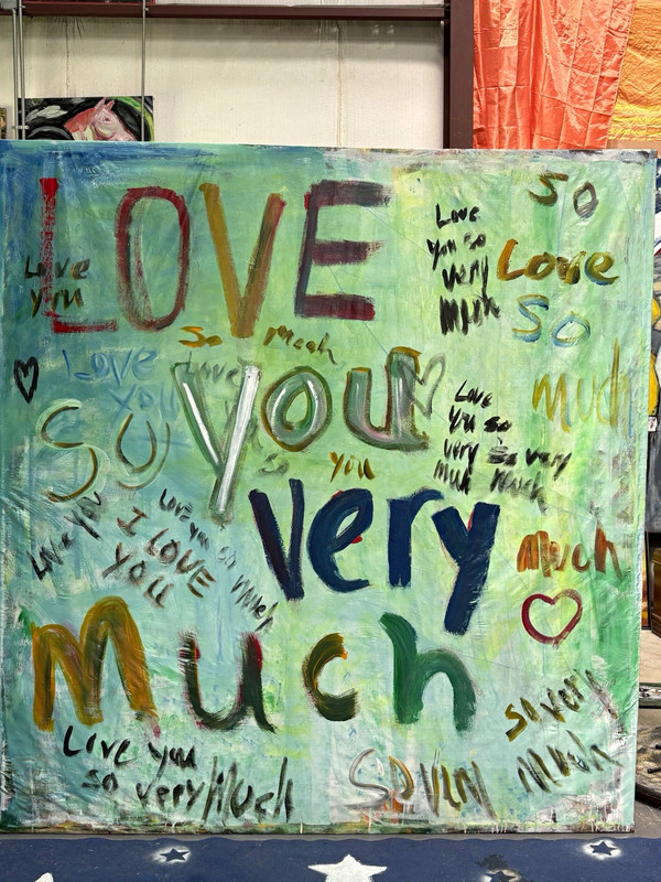 Large Unframed Hand-Painted Canvas Painting “Love You Very Much” Hearts