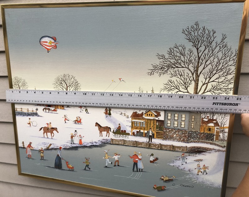 Vintage Signed C.Carson Ice Skating & County Fair On Canvas Framed gallery