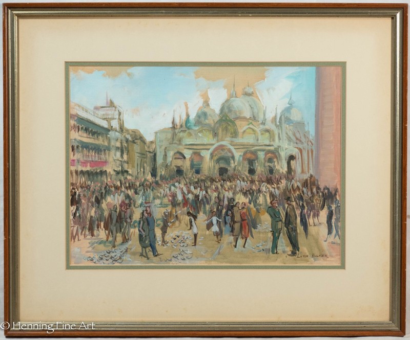 Vintage Impressionist Oil Painting of Piazza San Marco Venice Italy Lucie Palmer