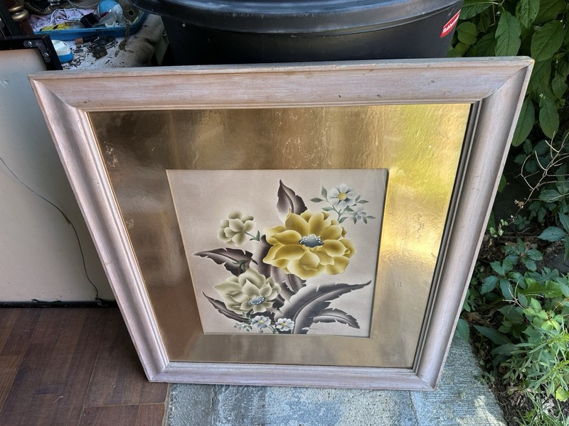 Vintage 1940’s Newman Decor Airbrush Painting Exotic Flowers Signed Stanley
