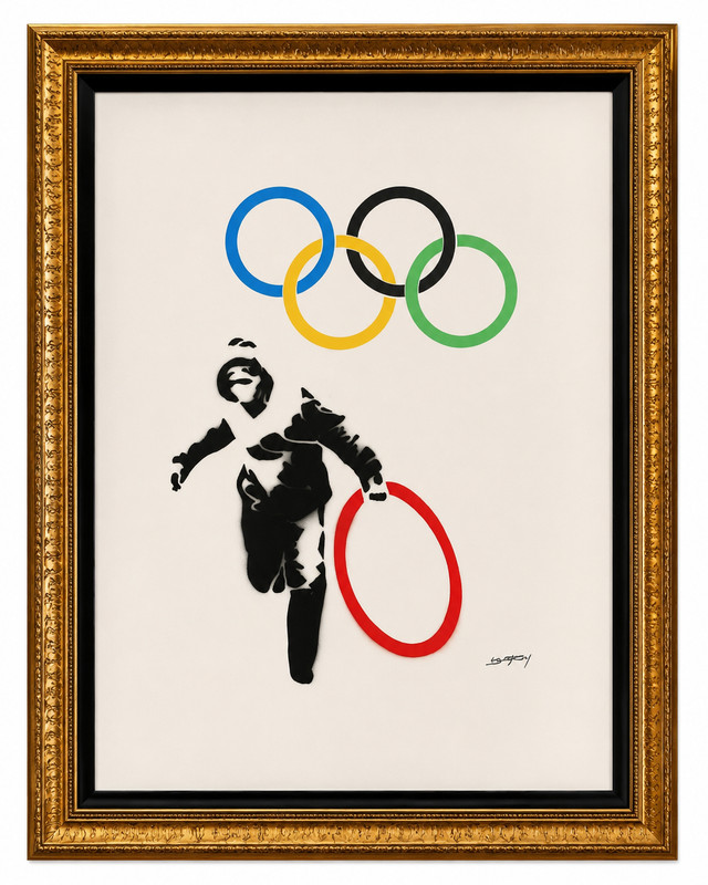 BANKSY «Olympic Rings Looter «Original Spray Paint-Signed-Street Grafitti-2 LEFT