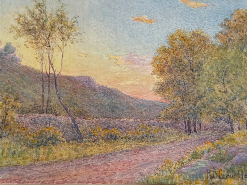 RICHARD BUCKNER GRUELLE PAINTING ANTIQUE LISTED INDIANA SUNSET IMPRESSIONISM