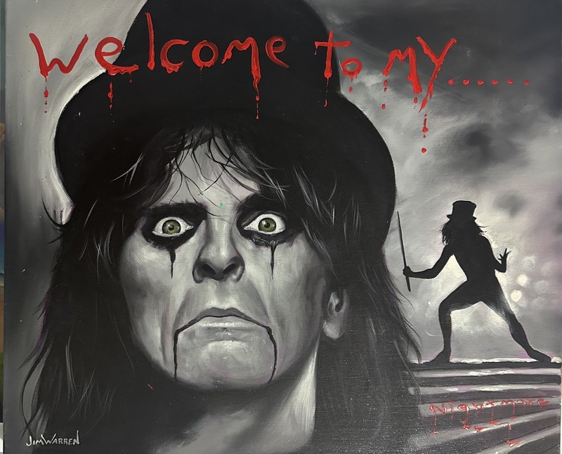 JIM WARREN ORIGINAL PAINTING – ALICE COOPER «WELCOME TO MY NIGHTMARES» –