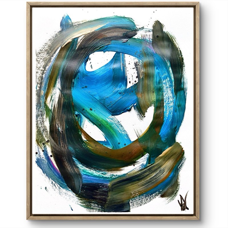 Blue Abstract Painting 11×14 On Paper Modern Wall Decor Bedroom Art
