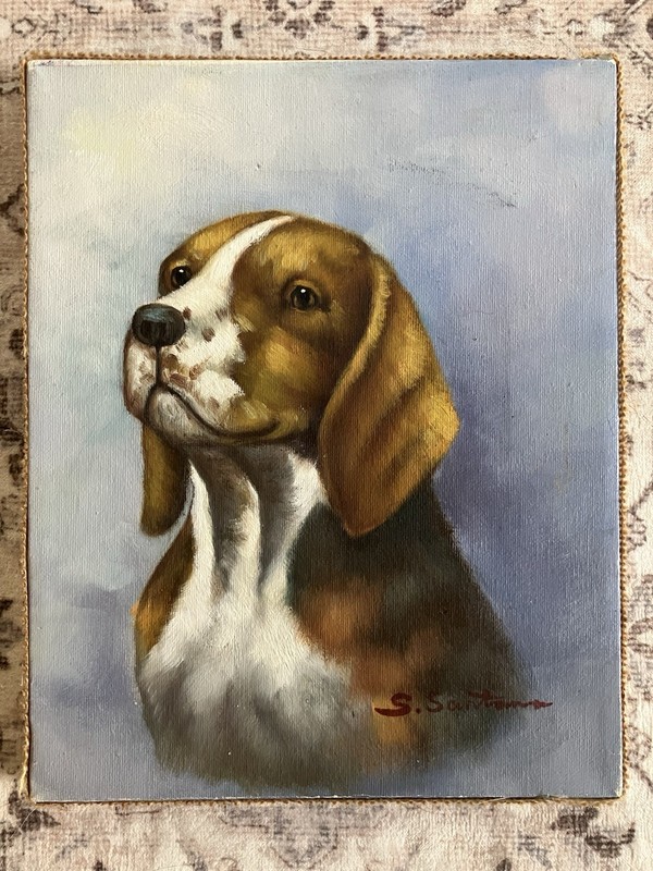 Beagle Portrait, Reproduction, Canvas, S. Santana, Numbered, Dog Painting, 8×10