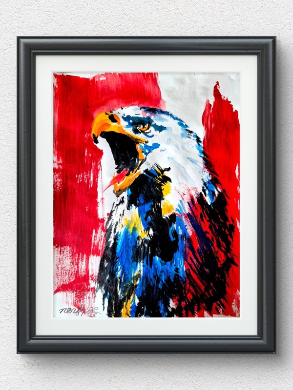 Original Eagle 11×14 Abstract Acrylic Painting Signed Red White Blue Decor P135