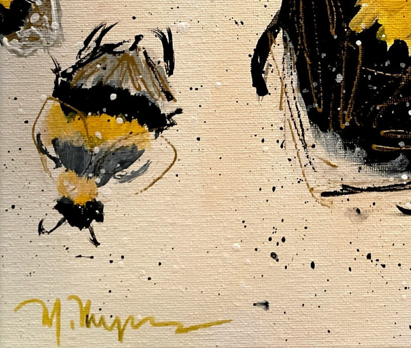 Mary Myers Original Abstract Expressionism 10x10 Flying Bees Signed Fine Art gallery