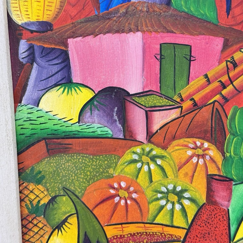Original Haitian PRIMITIF ART Painting Market Scene Signed JOSEPH FRITZ Stunning gallery