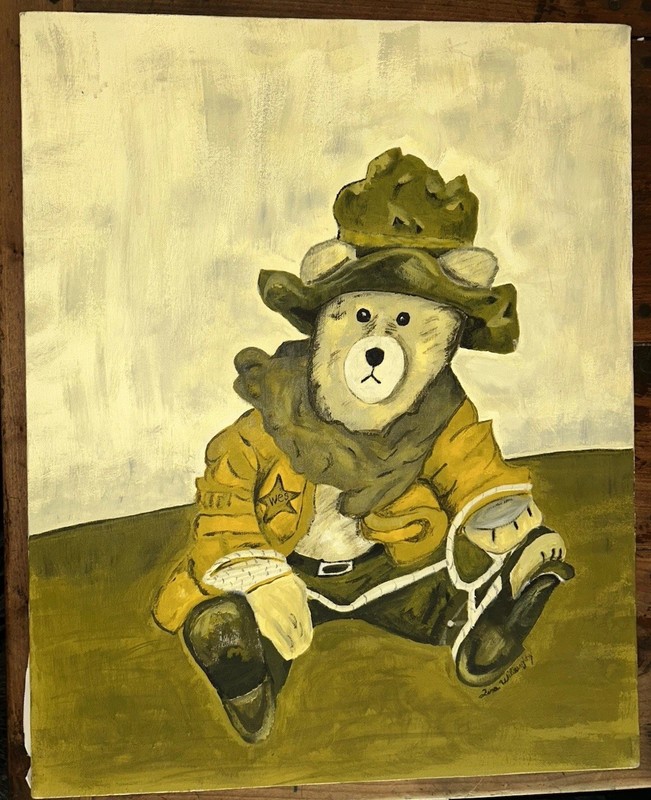 Original Paddington Bear Sheriff Police Signed Tina Willoughby 16”W 20”T Canvas