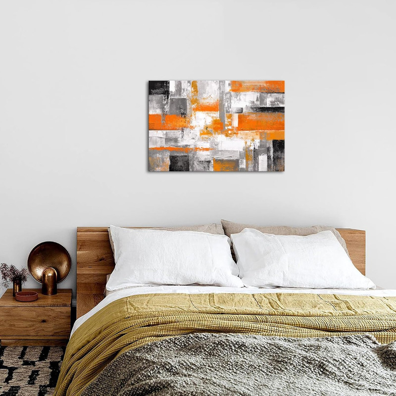 Orange Grey Geometric Canvas Art - Modern Abstract Wall Decor 24x36 Inch gallery