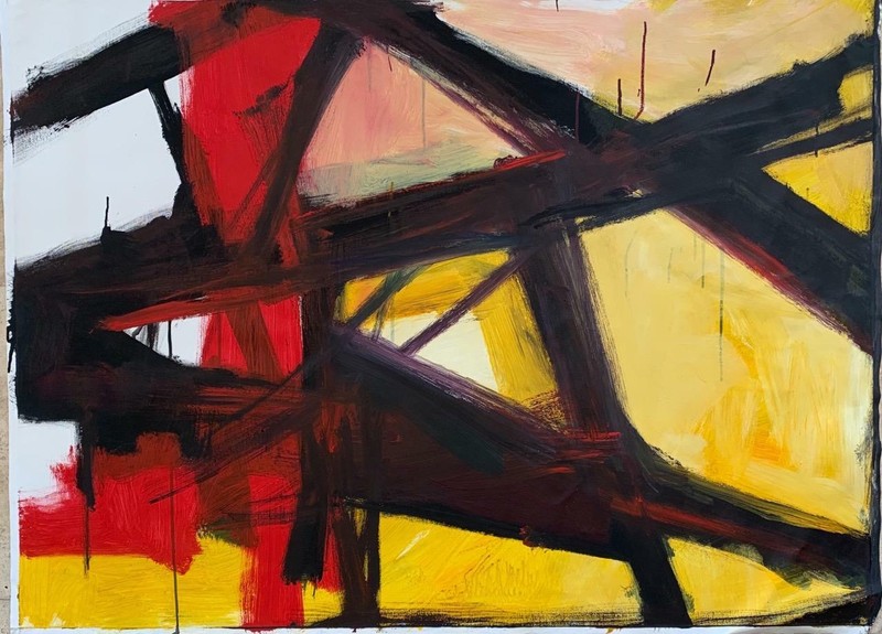 Michael Schofield Abstract Original Oil on Canvas Black Yellow Red White Art