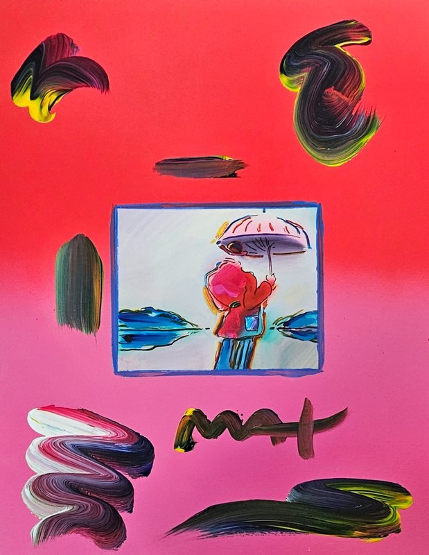 PETER MAX Umbrella man at sea unique variation original mixed media HAND SIGNED
