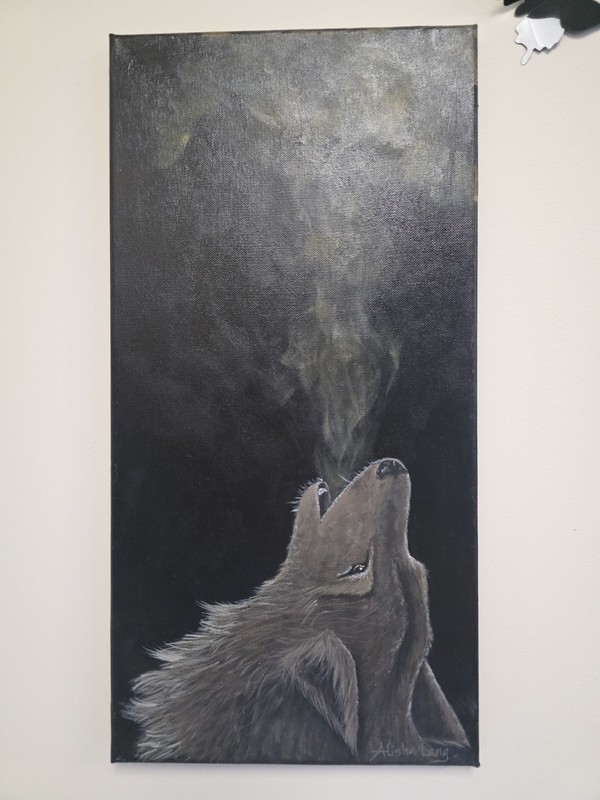 Wolf Howling Smoke Realism Acrylic Canvas Painting ORIGINAL SIGNED
