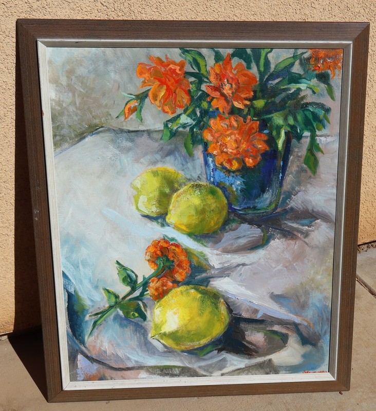 MICKEY SELIGMAN Still Life with Orange Flowers and Lemons oil painting