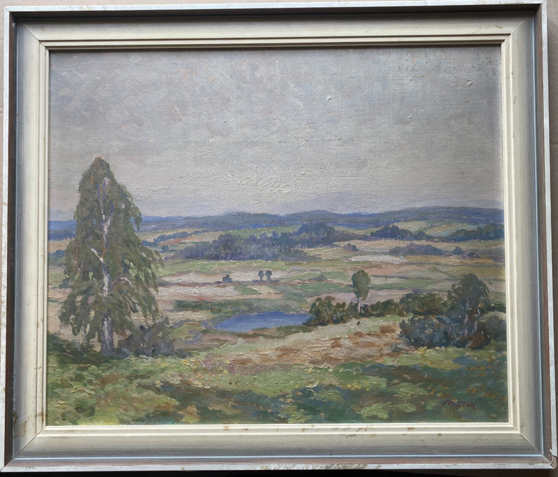 ::OIL PAINTING S. KOZISEK BOHEMIAN LANDSCAPE FIR FOREST FIELDS SUMMERY HILLS