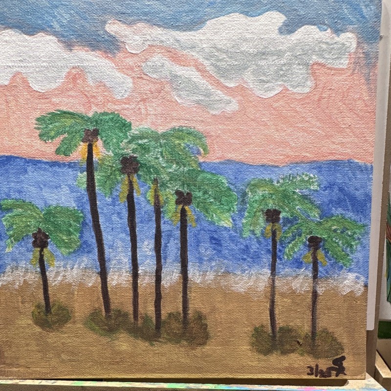 Seascape Beach Palm Trees Clouds Canvas Painting Unframed