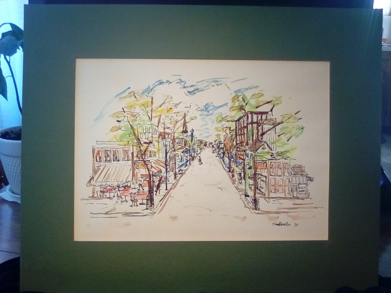 Original Matted Watercolor/Ink «Downtown» Signed Shankweiler » ’75, 16″x20″