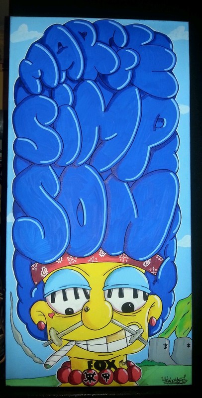 12 x 24 gallery wrapped Marge Simpson graffiti canvas shortiez ink painting art