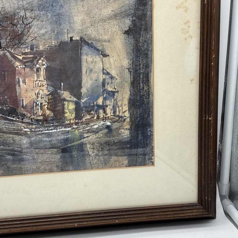 VTG W.J Schultz Signed Watercolor Painting Impressionist Urban Cityscape Framed gallery