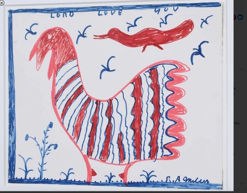 RA Miller FOLK ART Outsider Framed Lord Love You Bird Signed painting gallery