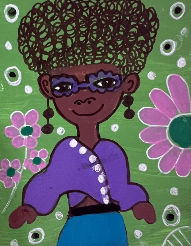 ACEO Art Card, Acrylic Marker, Flower Girl, Card Stock Paper