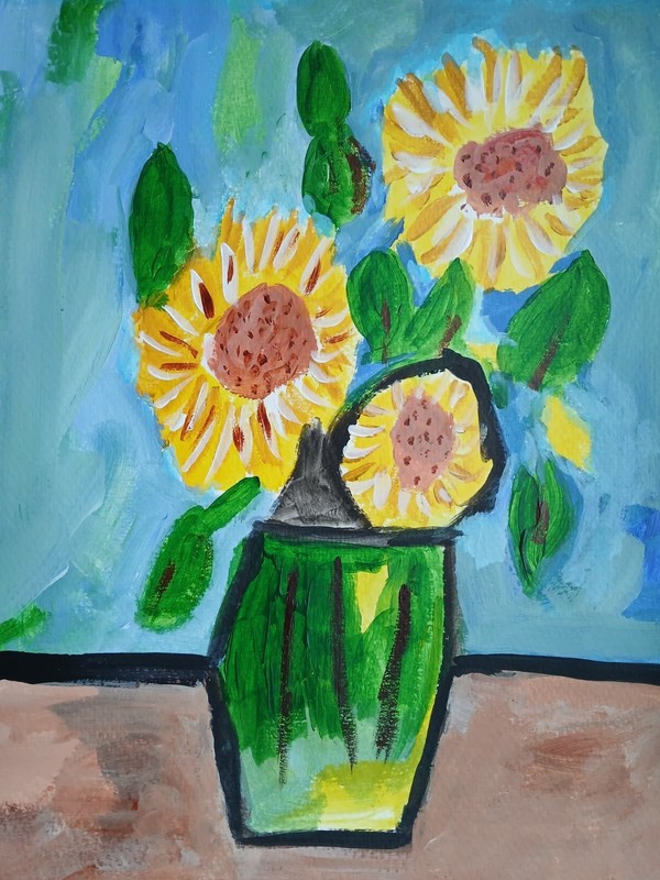 Abstract/Impressionism 11x14 Yellow Sunflowers Handmade Colorful Art Painting gallery