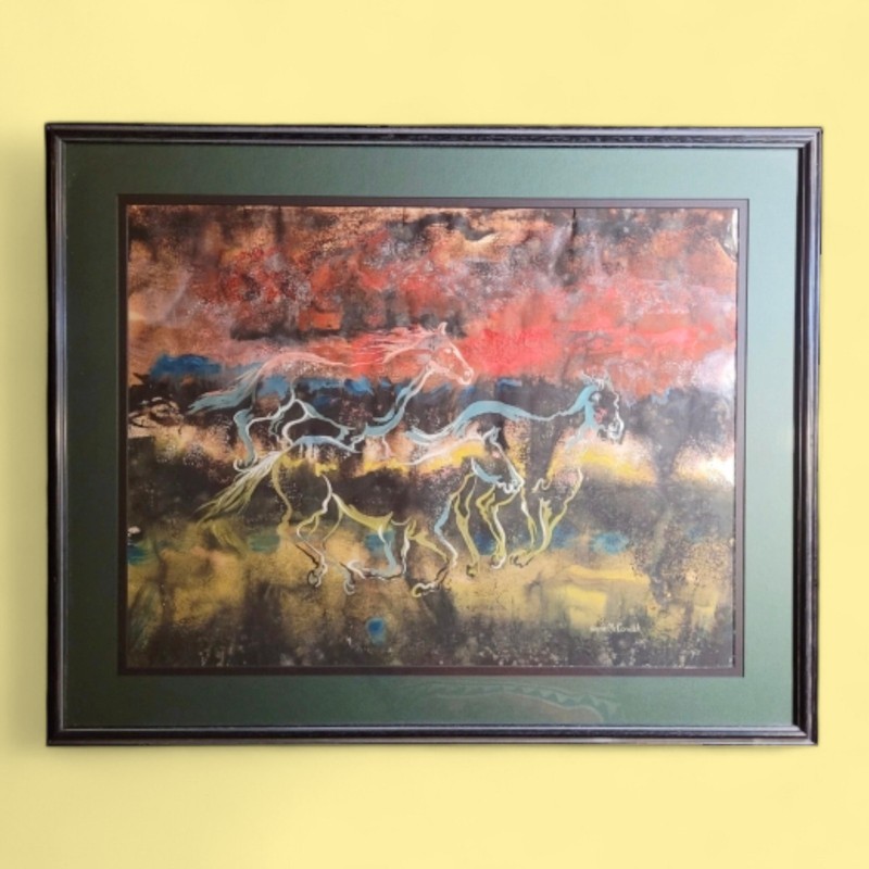 Original Jayne McCormick Watercolor Painting «Sky Riders» Running Wild Horses