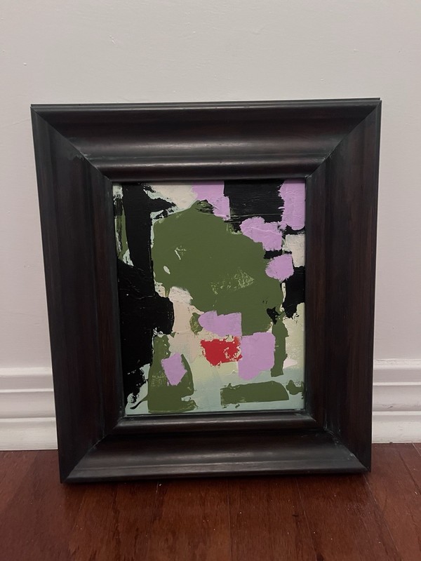 MOODY ACADEMIA VIBRANT ABSTRACT Gouche FRAMED ORIGINAL LILAC POPPY RED 12×14