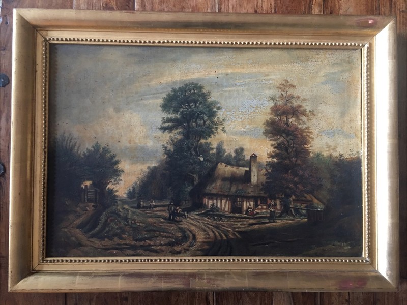 Norman Farm Campaign, 1850 Large Oil On Canvas Antique, Monogrammed