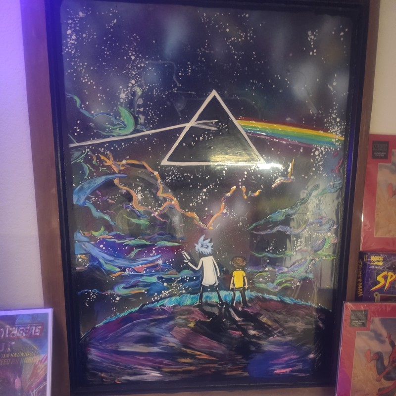 Rick and Morty drip Abstract Acrylic Painting pink Floyd crossover 1 of 1