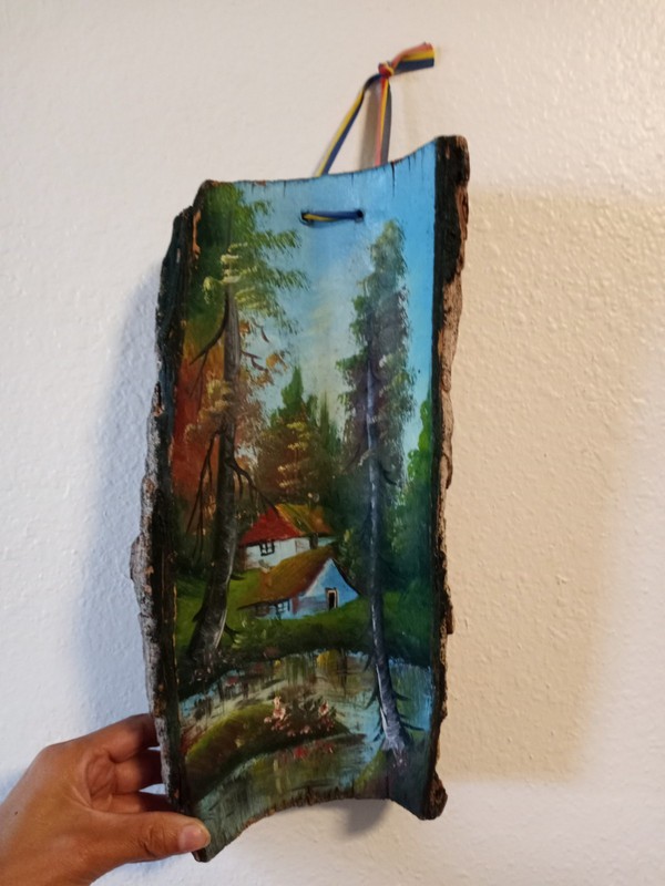 Handpainted Tree Bark Rustic Hanging Wall Art Forest Cottagecore Decor