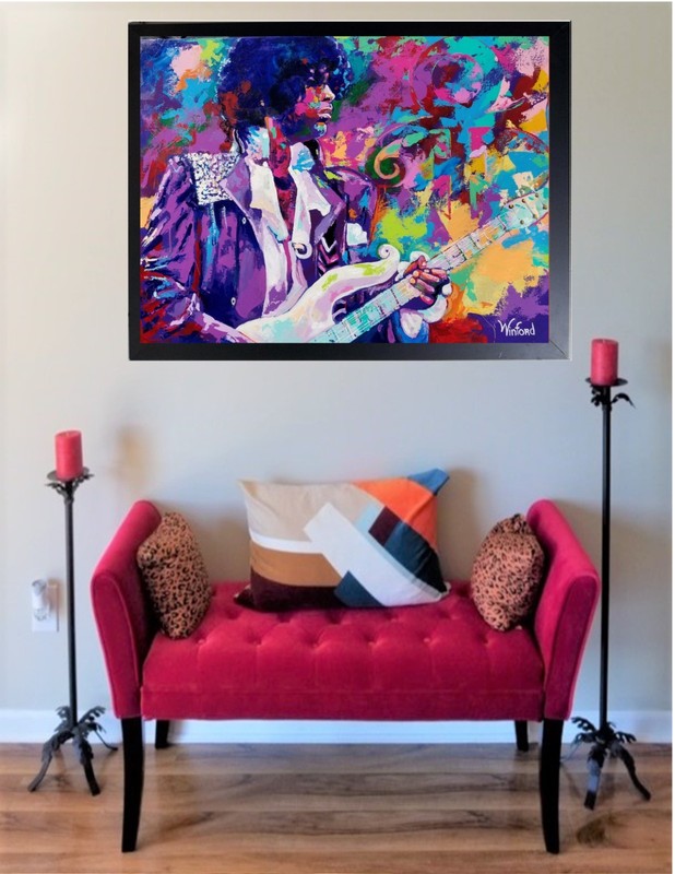 Sale PRINCE Hand-Textured painting 24″H X 36W Framed $995 Now $295
